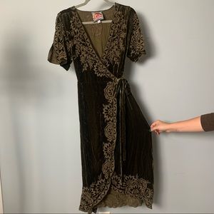 JOHNNY WAS VELVET EMBROIDERED DRESS